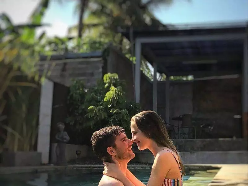 honeymoon couple at the pool