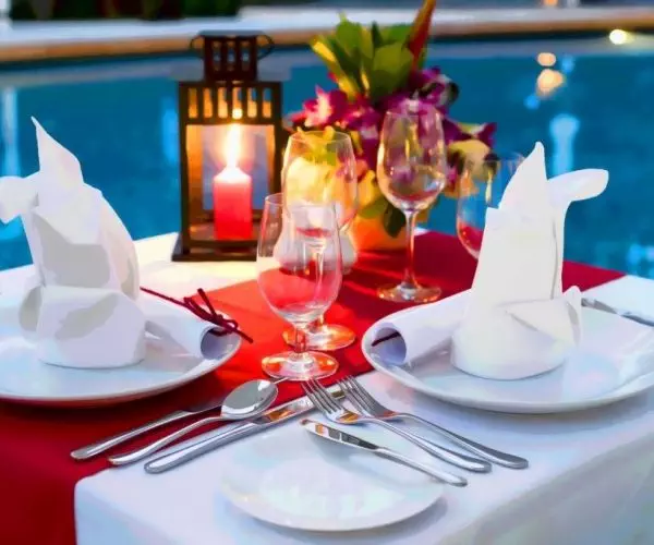 Date Night Romance,  Candlelit Dinner Poolside with Table Set